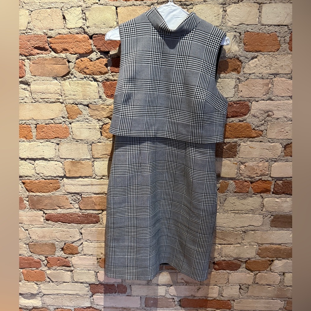 Mock neck plaid mini dress